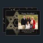 Cartão De Festividades Elegante Hanukkah, Dourada Estrela Moderna de Davi<br><div class="desc">Bar clássico mínimo de ouro/Bat Mitzvah e Estrela moderna de Hanukkah de David contra um fundo sólido cria um design elegante e sofisticado. Para obter outros produtos de coordenação ou correspondência,  visite justFharryn em Zazzle.com ou entre em contato com o designer,  c/o Fharryn@yahoo.com Todos os direitos reservados. #zazzlemade #christmasdecor</div>