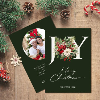 Cartão De Festividades Elegante Joy Christmas Wreath Photo