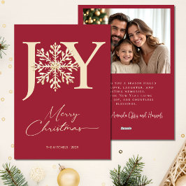 Cartão De Festividades Elegante JOY Floco de Neve Foto Natal
