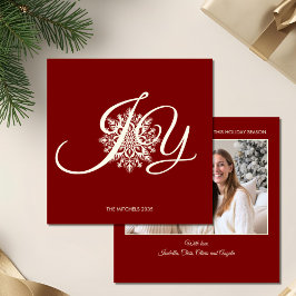 Cartão De Festividades Elegante JOY Vermelho Branco Foto de Natal