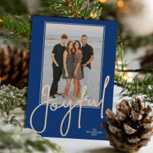 Elegante JOYFUL dourado Script em Foto de Natal Az