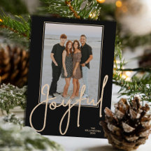 Elegante JOYFUL Dourado Script Foto Natal Preto