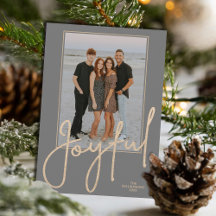Elegante JOYFUL Script em Ouro em Foto de Natal Ci