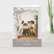 Elegante Laço e Xadrez Personalizado Foto Natal