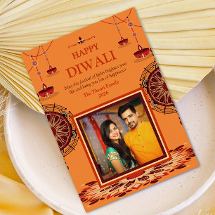 Cartão De Festividades Elegante laranja mandala Diwali Festival das Luzes