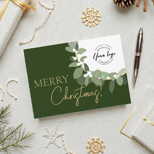 Cartão De Festividades Elegante Logotipo da Empresa Verde Dourado Feliz N