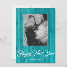 Cartão De Festividades Elegante madeira azul turquesa foto personalizada