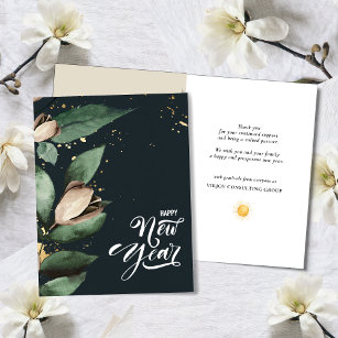 Cartão De Festividades Elegante Magnolia Dourada Confetti Foliage Corpora