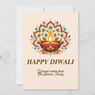 Cartão De Festividades Elegante Mandala Dourado & Diya Diwali Saudação Fa