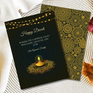 Cartão De Festividades Elegante Mandala hindu Green Dourada Diwali