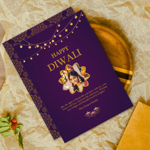 Cartão De Festividades Elegante Mandala personalizado Foto Ouro Roxo diwa