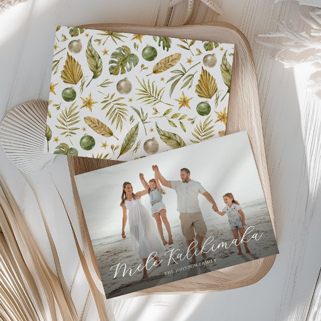 Cartão De Festividades Elegante Mele Kalikimaka Foto Tropical Natal (Criador carregado)