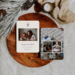 Cartão De Festividades Elegante Menorá de Hanukkah   Fotos da Família