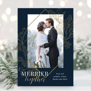 Cartão De Festividades Elegante Merrier Juntos Foto de Natal Recém-casada