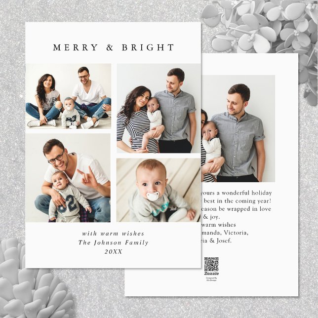 Cartão De Festividades Elegante Mínima Saudação de Natal 5 Foto (Elegant Minimalist Christmas Greeting 5 Photo Holiday Card)