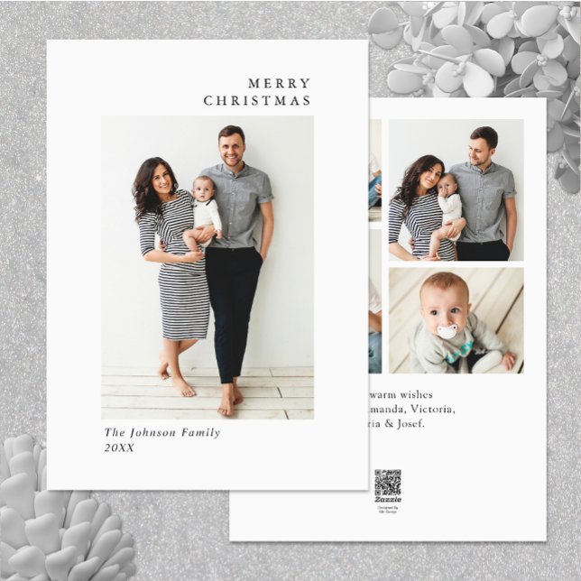 Cartão De Festividades Elegante Mínima Saudação de Natal 5 Foto (Elegant Minimalist Christmas Greeting 5 Photo Holiday Card)