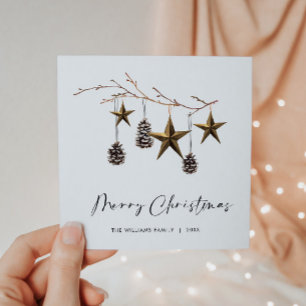 Cartão De Festividades Elegante Minimalista Boho Feliz Saudação de Natal