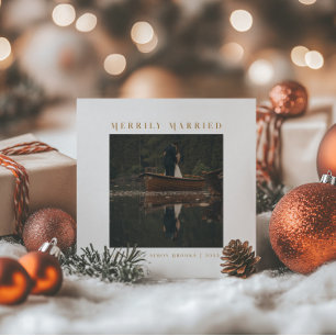 Cartão De Festividades Elegante Minimalista Foto Casamento Recém-Casados