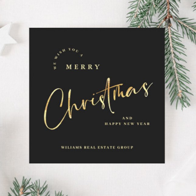 Cartão De Festividades Elegante Mínimo de Natal Corporativo Dourado (Criador carregado)