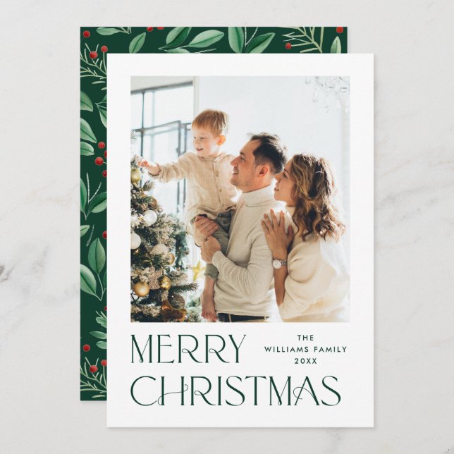 Cartão De Festividades Elegante Mínimo Feliz Natal Foto de Saudação (Frente/Verso)