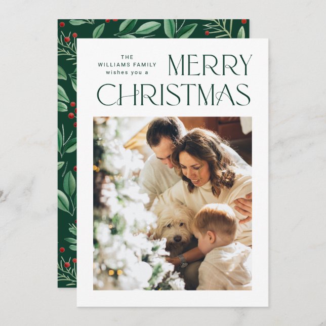 Cartão De Festividades Elegante Mínimo Feliz Natal Foto de Saudação (Frente/Verso)
