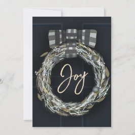 Cartão De Festividades Elegante Mínimo Marinho Door Wreath Joy