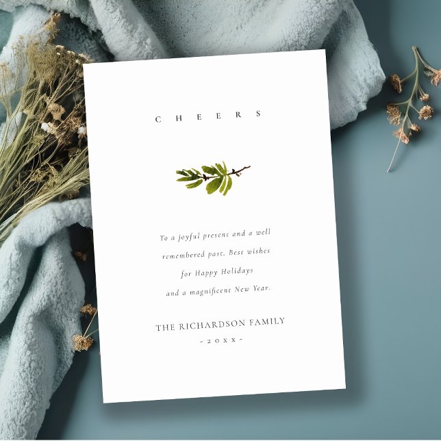 Cartão De Festividades Elegante Mínimo Pine Branch de Natal (Criador carregado)