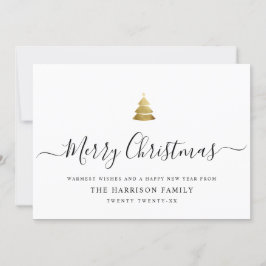 Cartão De Festividades Elegante moderno Script Dourado de Árvore de Natal