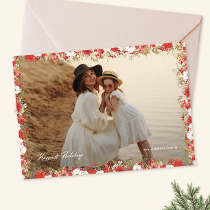Cartão De Festividades elegante moldura floral para foto de natal feliz