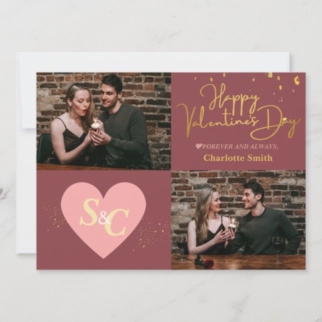 Cartão De Festividades Elegante Monograma dia de os namorados de Amor (Frente)