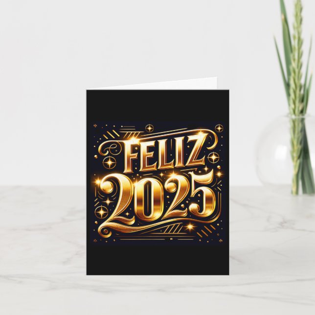 Cartão De Festividades Elegante Muito feliz Ano Novo 2025 Dobrado (Frente)