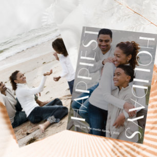 Cartão De Festividades Elegante Na moda de Foto Branco Dois Mais Feliz