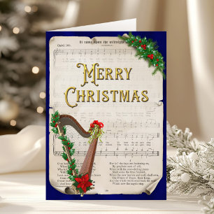 Cartão De Festividades Elegante Natais vintages Sheet Music Harp