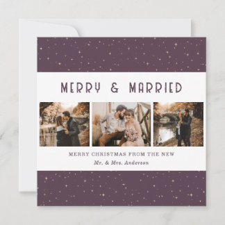 Cartão De Festividades Elegante Natal Casado Roxo e Dourado