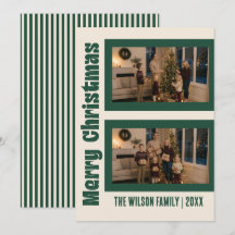 Elegante Natal com Creme e Verde com Duas Fotos Pe