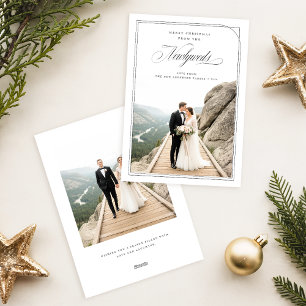 Cartão De Festividades Elegante Natal de Recém-Casados com Duas Fotos