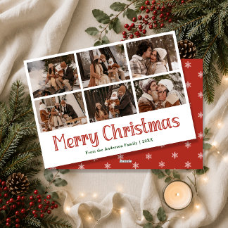 Cartão De Festividades Elegante Natal Feliz 6 Colagem de Fotos da Família