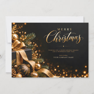 Cartão De Festividades Elegante Natal Feliz Preto e Dourado Corporativo