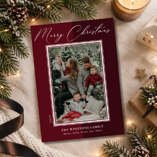 Cartão De Festividades Elegante Natal Minimalista Burgundy de Duas Cores