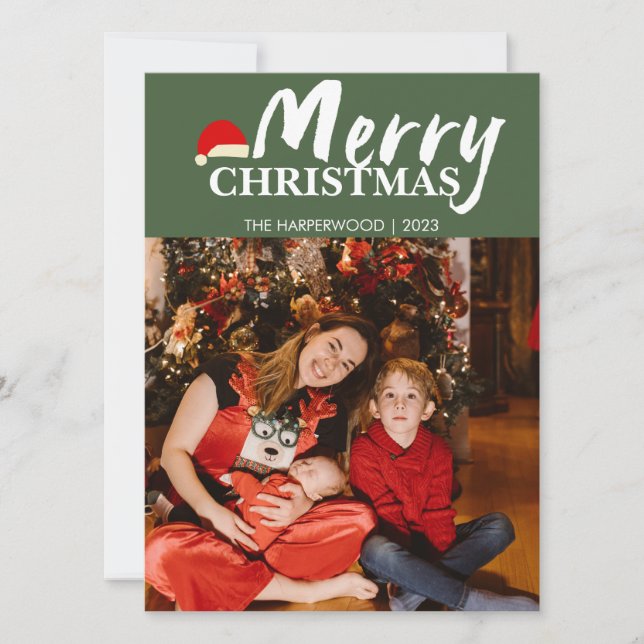 Cartão De Festividades Elegante Natal moderno alegre uma foto (Frente)