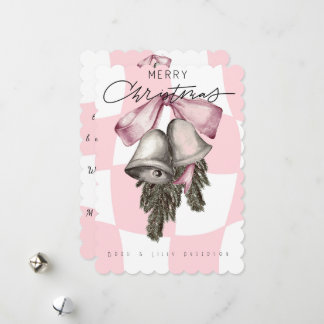 Cartão De Festividades Elegante Natal Vintage Retro Xadrez Rosa