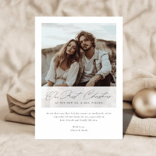 Cartão De Festividades Elegante Nosso Primeiro Natal Romeno Script Foto