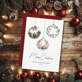Cartão De Festividades Elegante Ornamentação de Verde Água Natal