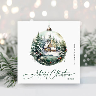 Cartão De Festividades Elegante Ornamento de Natal em Aquarela Saudação