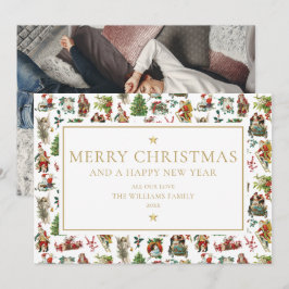 Cartão De Festividades Elegante Ouro Foto Natal Antigo