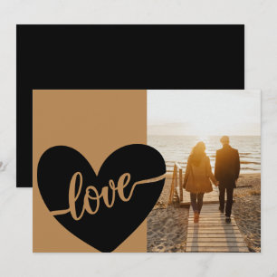Cartão De Festividades Elegante Ouro Preto Coração de Amor em Script Foto