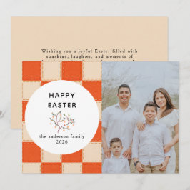 Cartão De Festividades Elegante Padrão Coral e Creme Foto Feliz Páscoa