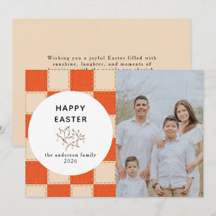 Cartão De Festividades Elegante Padrão Coral e Creme Foto Feliz Páscoa
