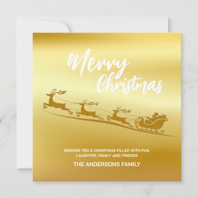 Cartão De Festividades Elegante papais noeis Dourados de Natal Deer Sled  (Frente)