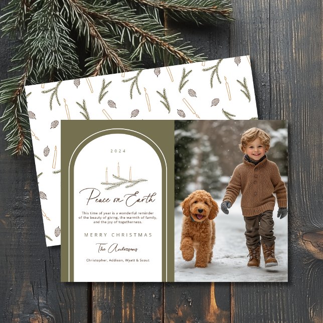 Cartão De Festividades Elegante Paz Botânica na Terra Foto (Shown on a 5" x 7" card)